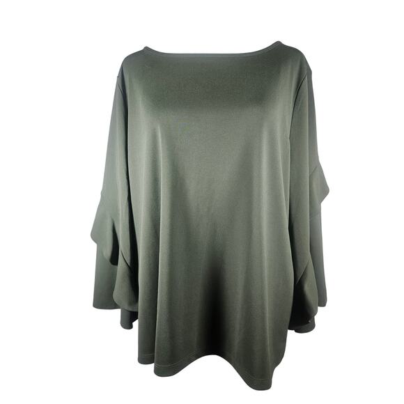 Ann Taylor Factory Womens Flowly Ruffle Sleeve Blouse SIZE L Green - Picture 1 of 6